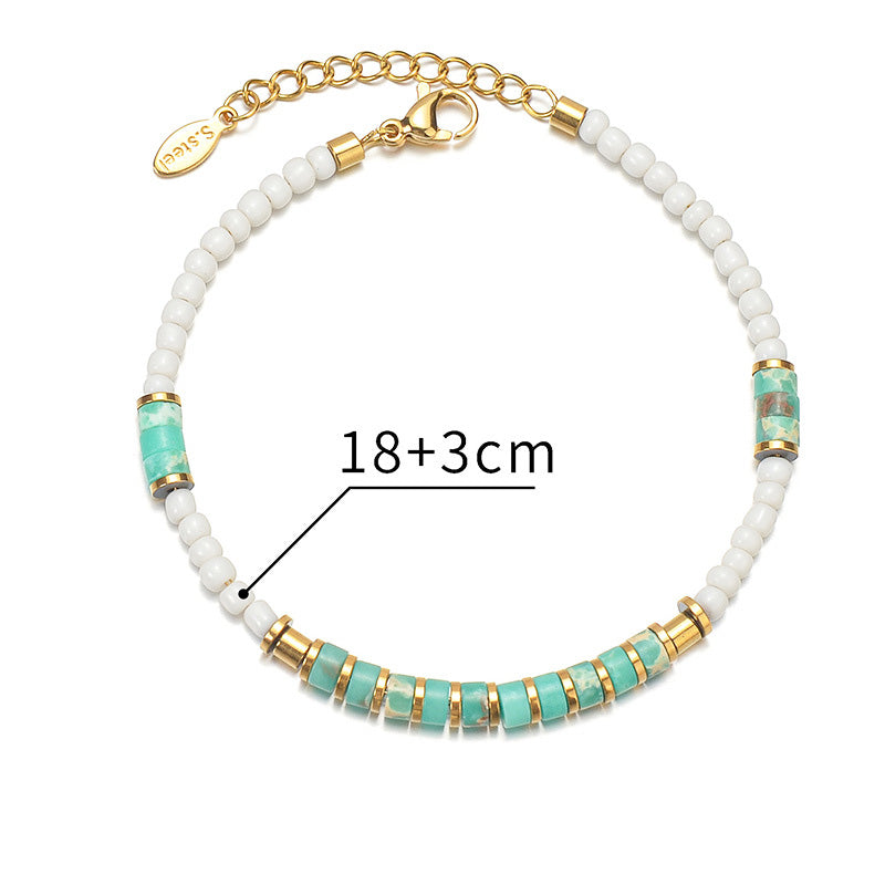 Wholesale 14k Gold Turquoise Stainless Steel Three Colors Beaded Bracelet OLY-BT-HongF001